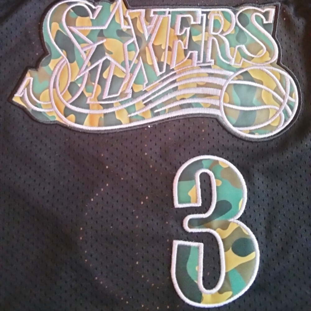 Allen Iverson Philadelphia 76ers Straight Fire Camo Jersey Black 2019 Size 2XL
